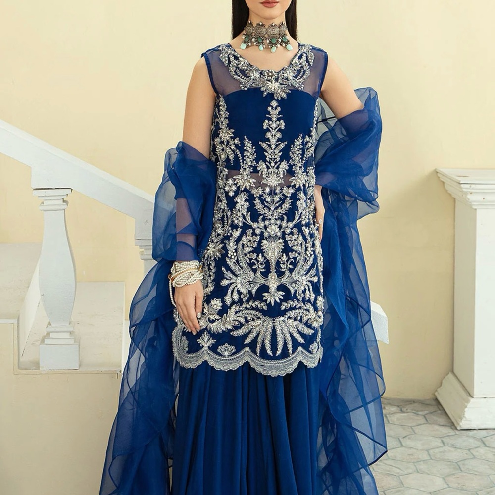 Elegant Blue Embroidered Dress